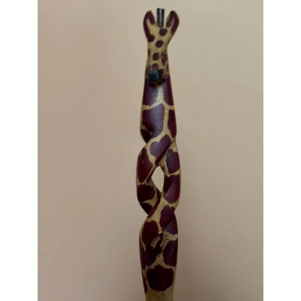 Hand Carved Wooden Giraffe Salad Server Set African Theme Spoon Fork 12 Inch